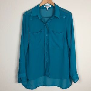 Sheer teal BCBGeneration button down blouse